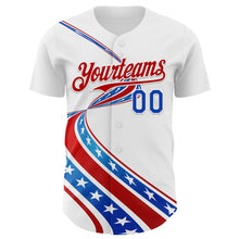 Load image into Gallery viewer, Custom White Thunder Blue-Red 3D Patriotic American Flag Authentic Baseball Jersey
