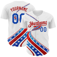 Load image into Gallery viewer, Custom White Thunder Blue-Red 3D Patriotic American Flag Authentic Baseball Jersey
