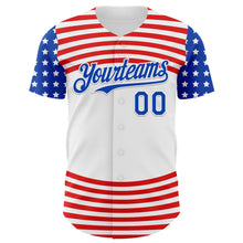 Load image into Gallery viewer, Custom White Thunder Blue-Red 3D Patriotic American Flag Authentic Baseball Jersey
