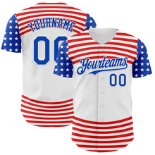 Load image into Gallery viewer, Custom White Thunder Blue-Red 3D Patriotic American Flag Authentic Baseball Jersey
