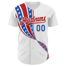 Load image into Gallery viewer, Custom White Thunder Blue-Red 3D Patriotic American Flag Authentic Baseball Jersey
