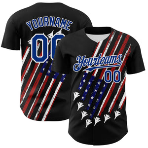 Custom Black Royal Red-White 3D Patriotic American Flag Authentic Baseball Jersey