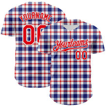Load image into Gallery viewer, Custom White Fire Red-Royal 3D Pattern Design Patriotic American Symbol Plaid Authentic Baseball Jersey
