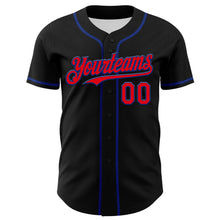 Load image into Gallery viewer, Custom Black Fire Red-Royal 3D Patriotic American Flag And Muscle Car Authentic Baseball Jersey
