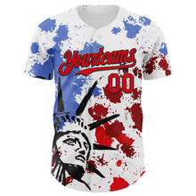 Load image into Gallery viewer, Custom White Fire Red-Black 3D Patriotic American Flag And Splatter Statue of Liberty Authentic Baseball Jersey
