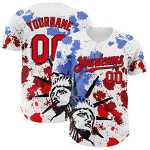 Load image into Gallery viewer, Custom White Fire Red-Black 3D Patriotic American Flag And Splatter Statue of Liberty Authentic Baseball Jersey

