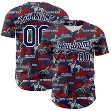 Load image into Gallery viewer, Custom Navy White 3D Pattern Design Patriotic American Spirit Rodeo Cowboy Authentic Baseball Jersey
