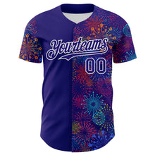 Load image into Gallery viewer, Custom Dark Purple White 3D Pattern Design Patriotic American Spirit Firework Authentic Baseball Jersey
