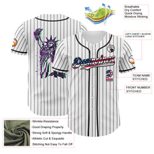 Load image into Gallery viewer, Custom White Gray Pinstripe USA Flag-Black 3D Patriotic American Symbol Statue of Liberty Authentic Baseball Jersey
