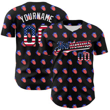 Load image into Gallery viewer, Custom Black USA Flag-White 3D Patriotic American Flag Authentic Baseball Jersey

