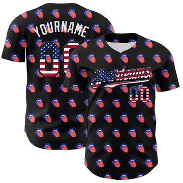 Custom Black USA Flag-White 3D Patriotic American Flag Authentic Baseball Jersey