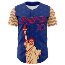 Load image into Gallery viewer, Custom Royal Fire Red-Cream 3D Pattern Design Patriotic American Symbol Statue of Liberty Authentic Baseball Jersey
