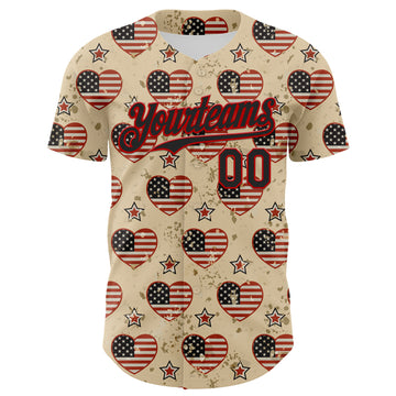 Custom City Cream Black-Red 3D Patriotic American Flag Authentic Baseball Jersey