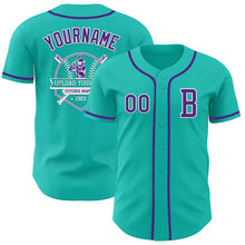 Load image into Gallery viewer, Custom Aqua Purple-White Authentic Baseball Jersey
