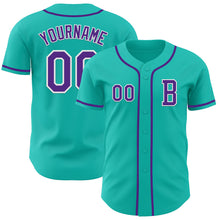 Load image into Gallery viewer, Custom Aqua Purple-White Authentic Baseball Jersey

