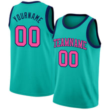 Load image into Gallery viewer, Custom Aqua Pink-Navy Authentic Basketball Jersey
