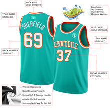 Load image into Gallery viewer, Custom Aqua White-Orange Authentic Basketball Jersey
