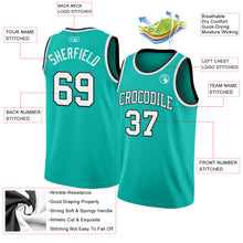 Load image into Gallery viewer, Custom Aqua White-Black Authentic Basketball Jersey
