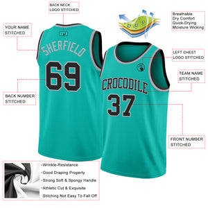 Custom Aqua Black-Gray Authentic Basketball Jersey