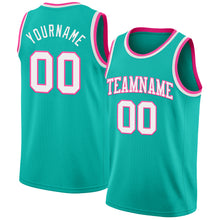 Load image into Gallery viewer, Custom Aqua White-Pink Authentic Basketball Jersey
