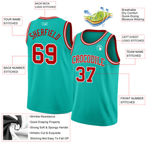 Custom Aqua Red-White Authentic Basketball Jersey