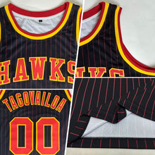Load image into Gallery viewer, Custom Black Red Pinstripe Red-Gold Authentic Basketball Jersey
