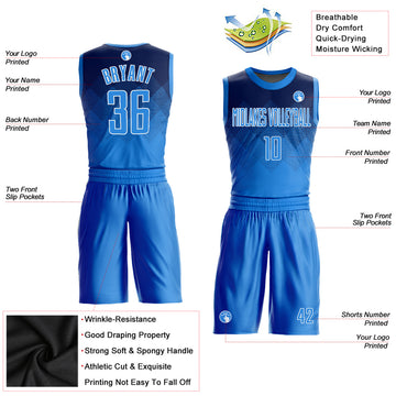 Custom Navy Electric Blue-White Round Neck Sublimation Basketball Suit Jersey