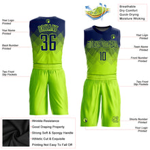 Load image into Gallery viewer, Custom Neon Green Navy Round Neck Sublimation Basketball Suit Jersey
