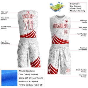 Custom White Red Wind Shapes Round Neck Sublimation Basketball Suit Jersey