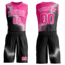 Load image into Gallery viewer, Custom Black Pink-White Gradient Two Tone Diamond Shape Round Neck Sublimation Basketball Suit Jersey
