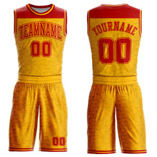 Load image into Gallery viewer, Custom Gold Red Color Block Round Neck Sublimation Basketball Suit Jersey
