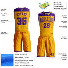 Load image into Gallery viewer, Custom Gold Purple Color Block Round Neck Sublimation Basketball Suit Jersey
