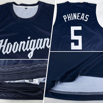 Custom Navy White Round Neck Suit Basketball Jersey - Fcustom