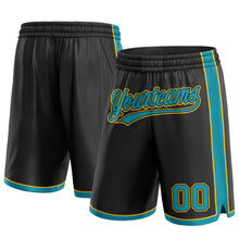 Load image into Gallery viewer, Custom Black Teal-Yellow Authentic Basketball Shorts
