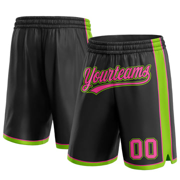 Custom Black Pink-Neon Green Authentic Basketball Shorts