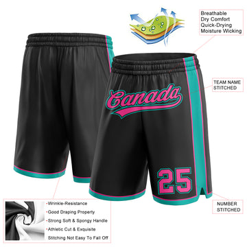 Custom Black Pink-Aqua Authentic Basketball Shorts