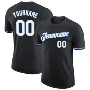 Custom Black White-Light Blue Performance T-Shirt