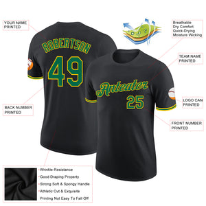 Custom Black Kelly Green-Yellow Performance T-Shirt