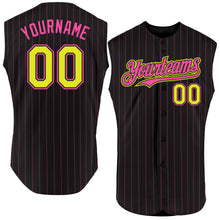 Load image into Gallery viewer, Custom Black Pink Pinstripe Neon Yellow Authentic Sleeveless Baseball Jersey

