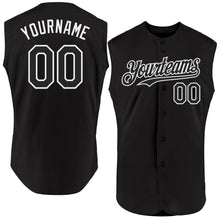 Load image into Gallery viewer, Custom Black White Authentic Sleeveless Baseball Jersey

