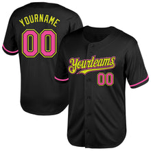 Load image into Gallery viewer, Custom Black Pink-Neon Yellow Mesh Authentic Throwback Baseball Jersey
