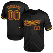 Load image into Gallery viewer, Custom Black Burgundy-Gold Mesh Authentic Throwback Baseball Jersey
