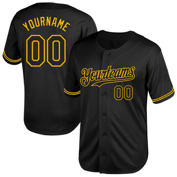 Custom Black Gold Mesh Authentic Throwback Baseball Jersey