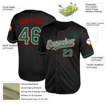 Load image into Gallery viewer, Custom Black Kelly Green-Red Mesh Authentic Throwback Baseball Jersey
