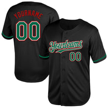 Load image into Gallery viewer, Custom Black Kelly Green-Red Mesh Authentic Throwback Baseball Jersey
