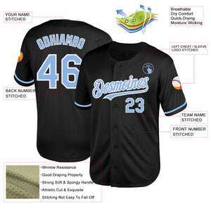 Custom Black Light Blue-White Mesh Authentic Throwback Baseball Jersey