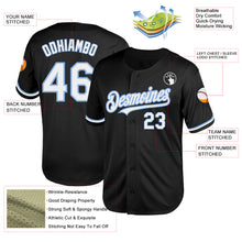 Load image into Gallery viewer, Custom Black White-Light Blue Mesh Authentic Throwback Baseball Jersey
