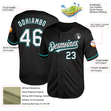 Load image into Gallery viewer, Custom Black White-Teal Mesh Authentic Throwback Baseball Jersey
