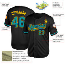 Load image into Gallery viewer, Custom Black Teal-Yellow Mesh Authentic Throwback Baseball Jersey
