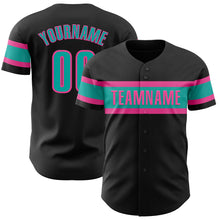Load image into Gallery viewer, Custom Black Aqua-Pink Authentic Baseball Jersey
